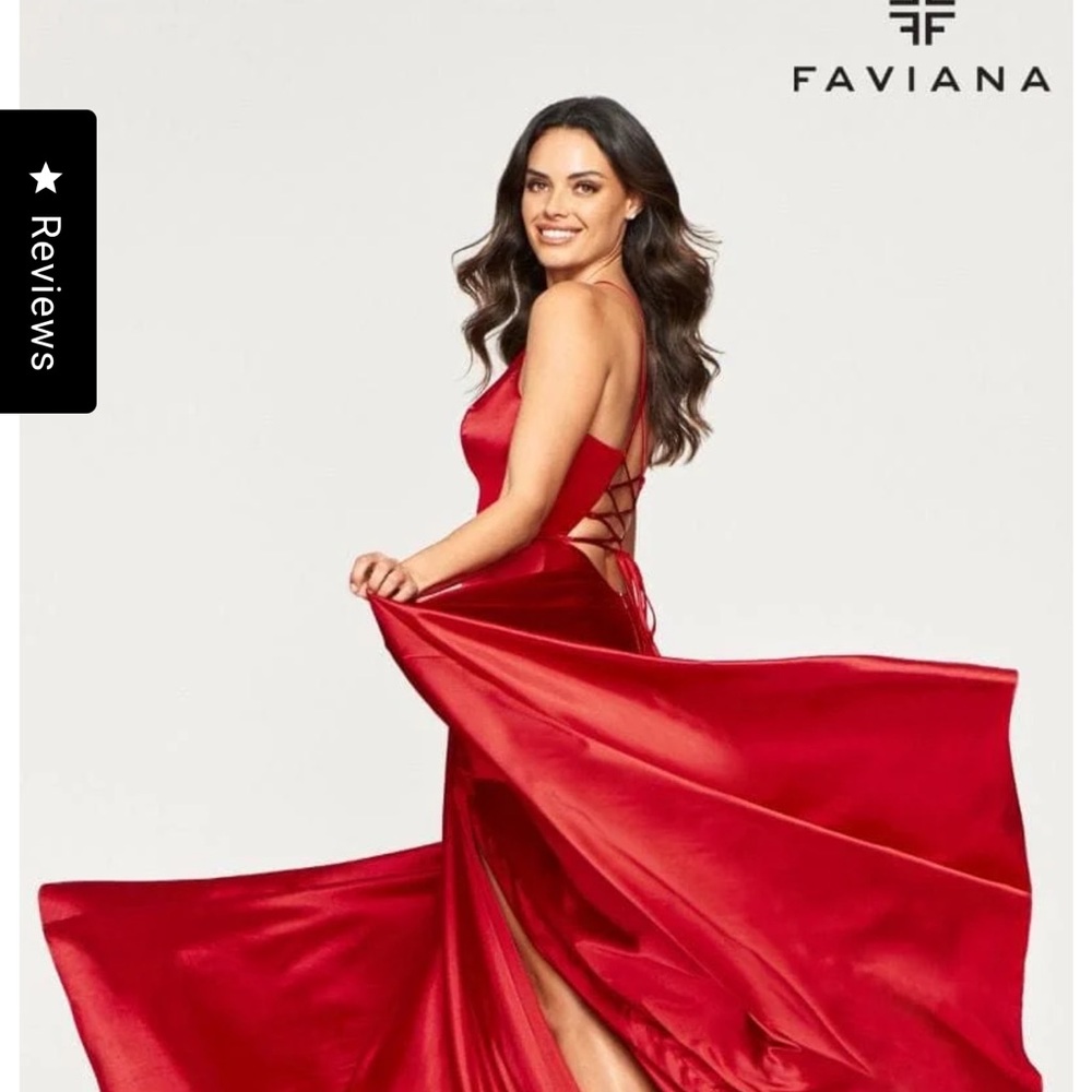 Faviana Red Satin Prom Dress - Picture 2 of 4